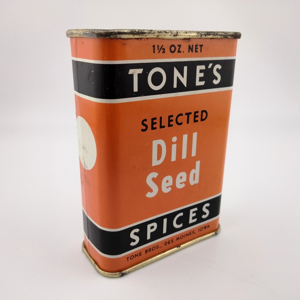 Tone's Spices Dill Seed Vintage Orange Tin 3.25 In‎ Tall